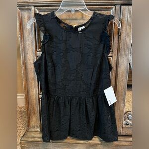 Kensie NWT Sz M black floral sheer ruffle detail sleeveless summer blouse